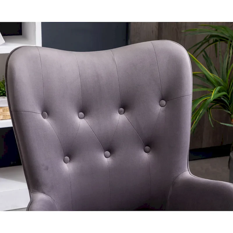 Button-tufted High-back Velvet Accent Chair