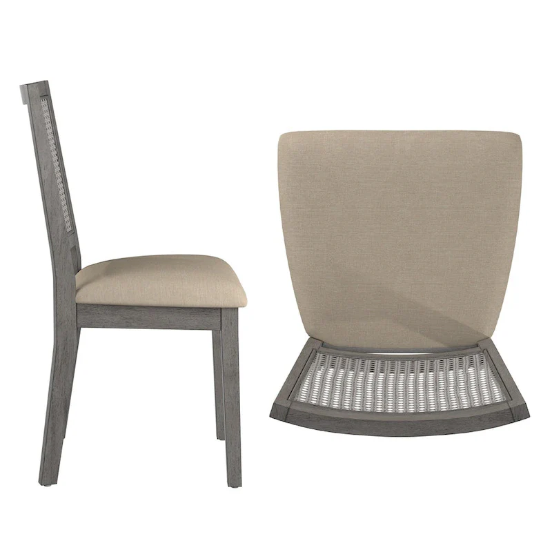 Beige Linen Rattan Back Dining Chairs (Set of 2)