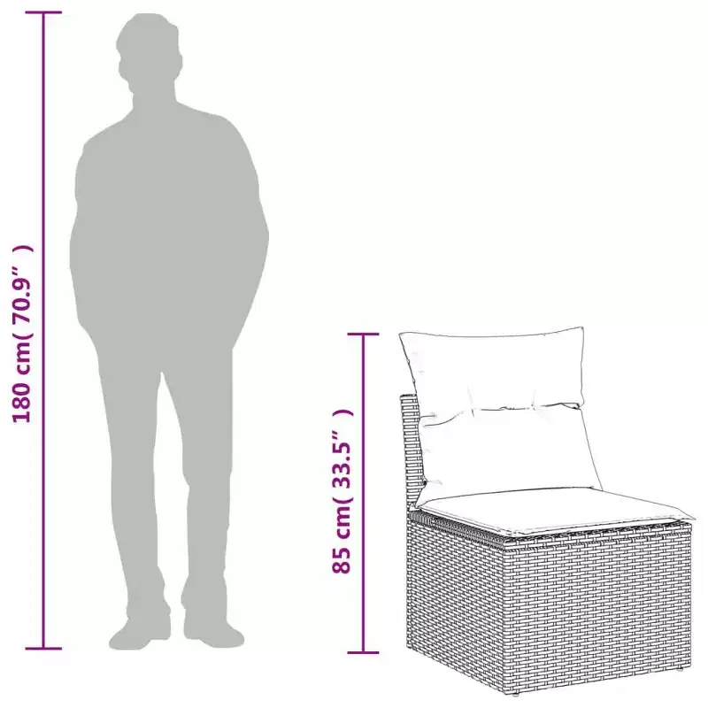 vidaXL Garden Sofa Set Black PE Rattan Large Adjustable Feet