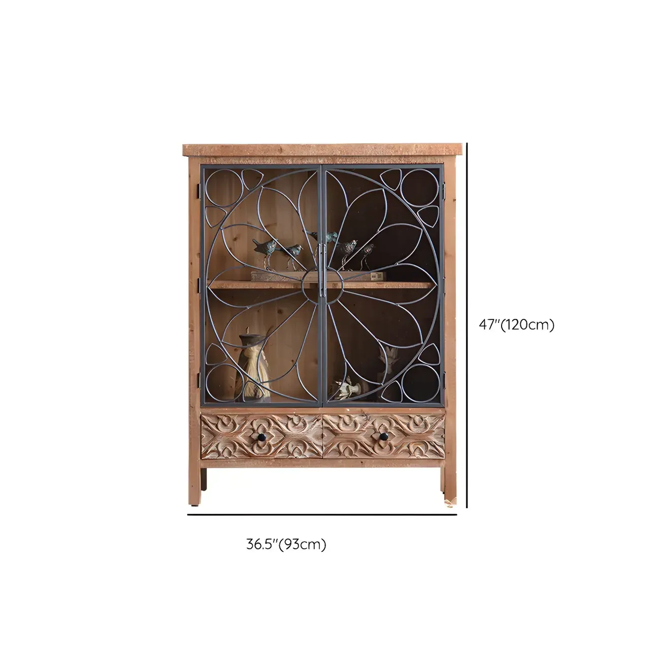 Classic 2-Drawer Brown Medium Wood Glass China Cabinet
