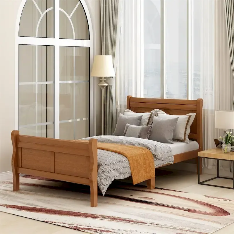 Harper & Bright Designs Wood Twin Sleigh Bed with Headboard and Footboard