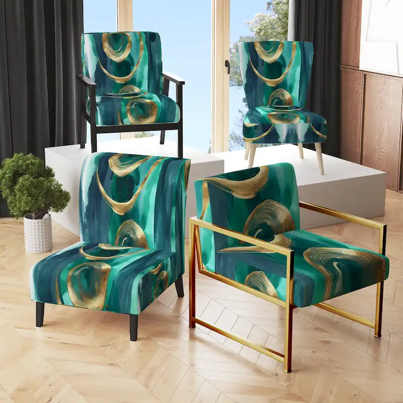 Designart  Geometric Black And Teal IV  Upholstered Abstract Accent Chair - Modern Arm Chair For Bedroom