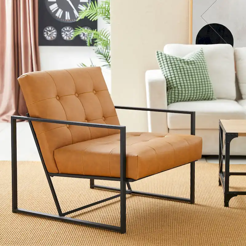 Glitzhome 29.50W Mid-Century PU Leather Tufted Accent Chair - 29.5W x 30.5H x 29.25D
