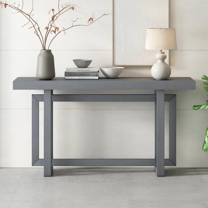 Console Table with Industrial-inspired Concrete Wood Top