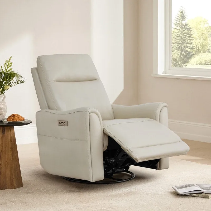 Farley Power Swivel Genuine Leather Recliner Chair Nursery Glider