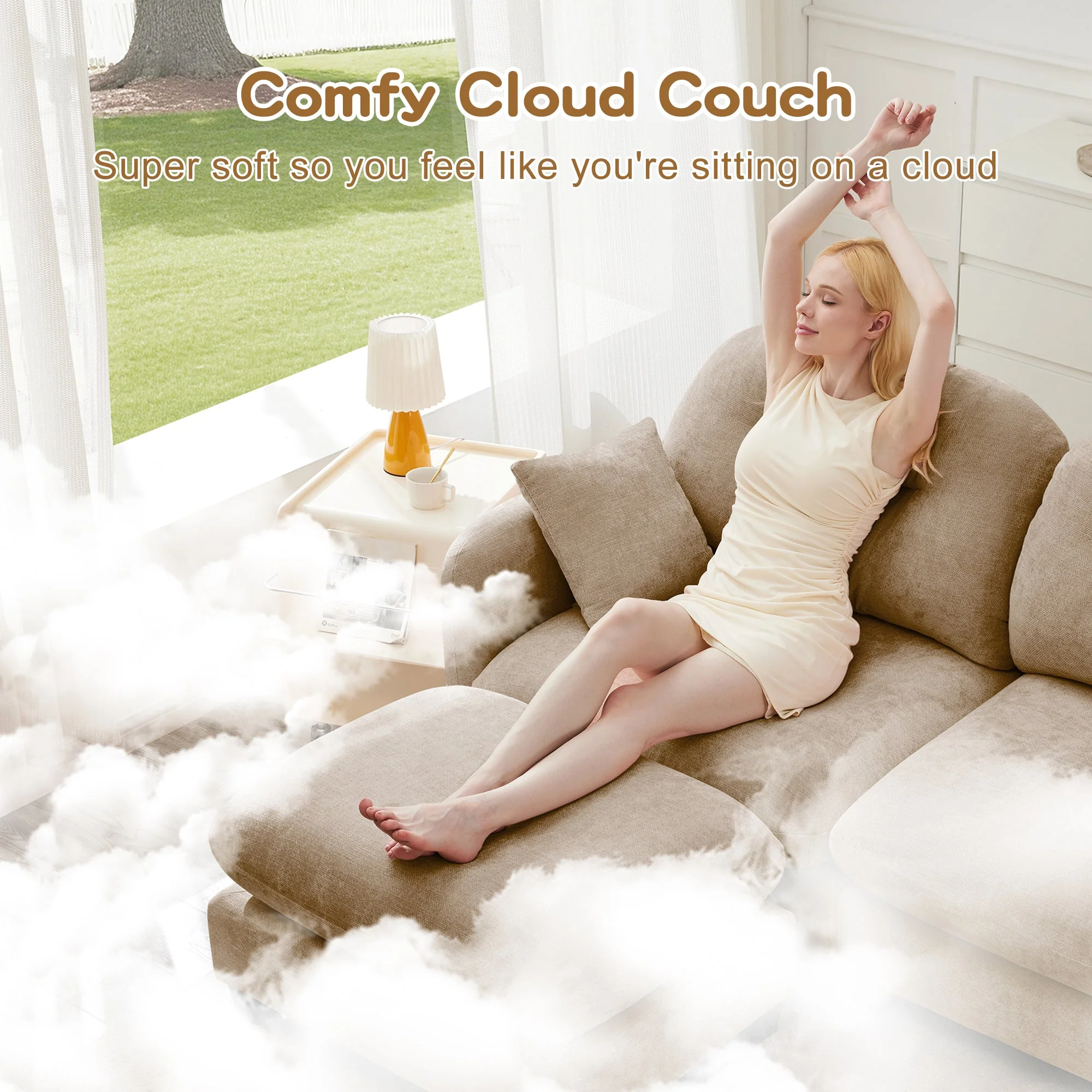 Tufted Chenille Cloud Loveseat Sectional Sofa Couch with Ottoman