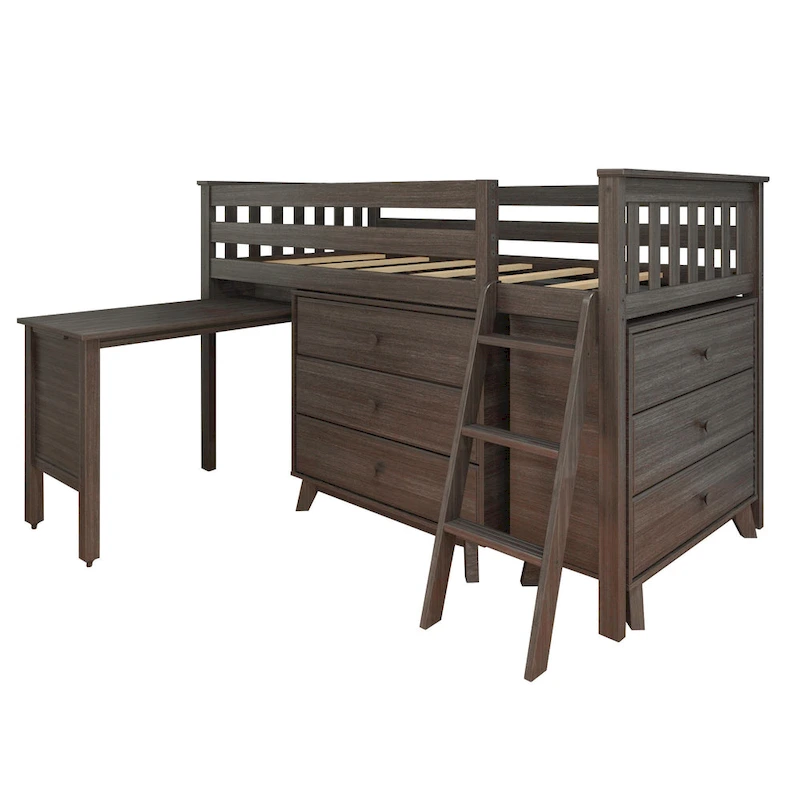 Max and Lily Twin-Size Low Loft with Pull-Out Desk and 3-Drawer Dressers