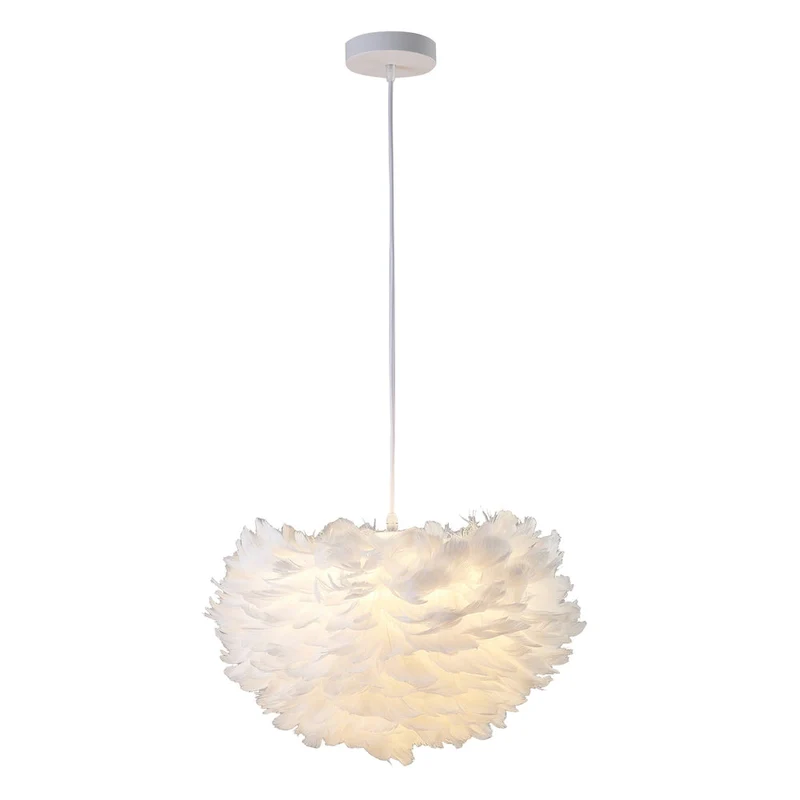 1 Light White Iron Ceiling Fixture With White Goose Feather