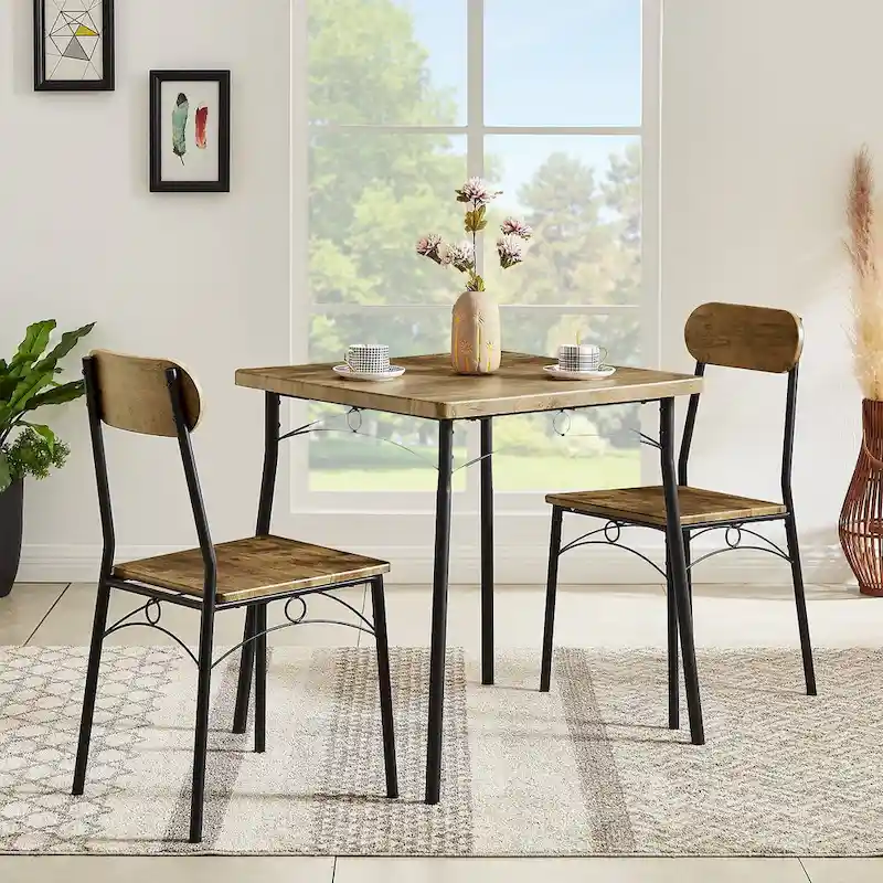 VECELO Dining Table Set, Kitchen Table with 2/4 Chairs, Metal and Wood Rectangular 3/5-Piece Dining Set