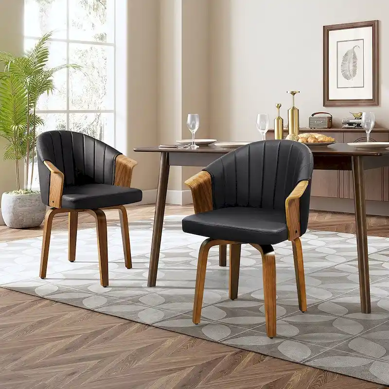 Art Leon Bentwood and PU Swivel Dining Chairs (Set of 2)