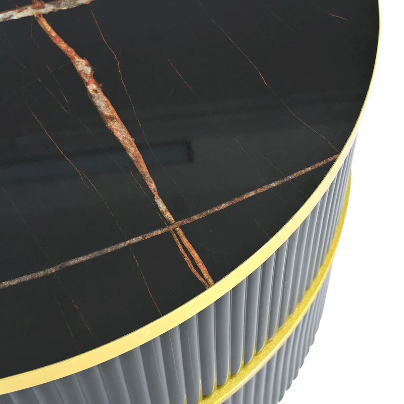 Stackable Round Coffee Table with 2 Drawers, Modern Nesting Tables