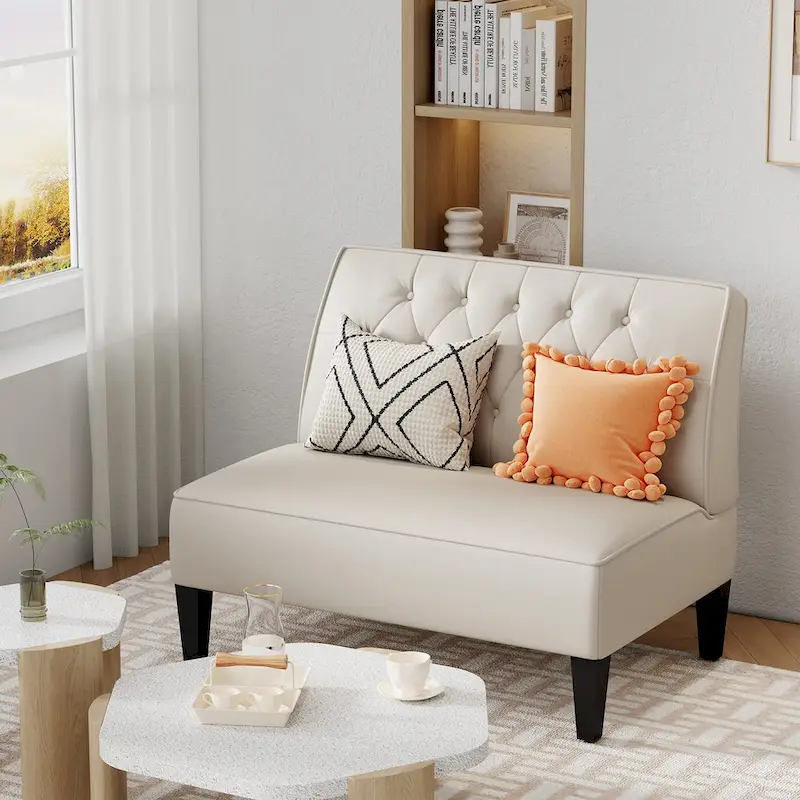 Button Tufted Loveseat Settee, Upholstered Sofa Backrest Buckle Couch Banquette Bench for Dining Room