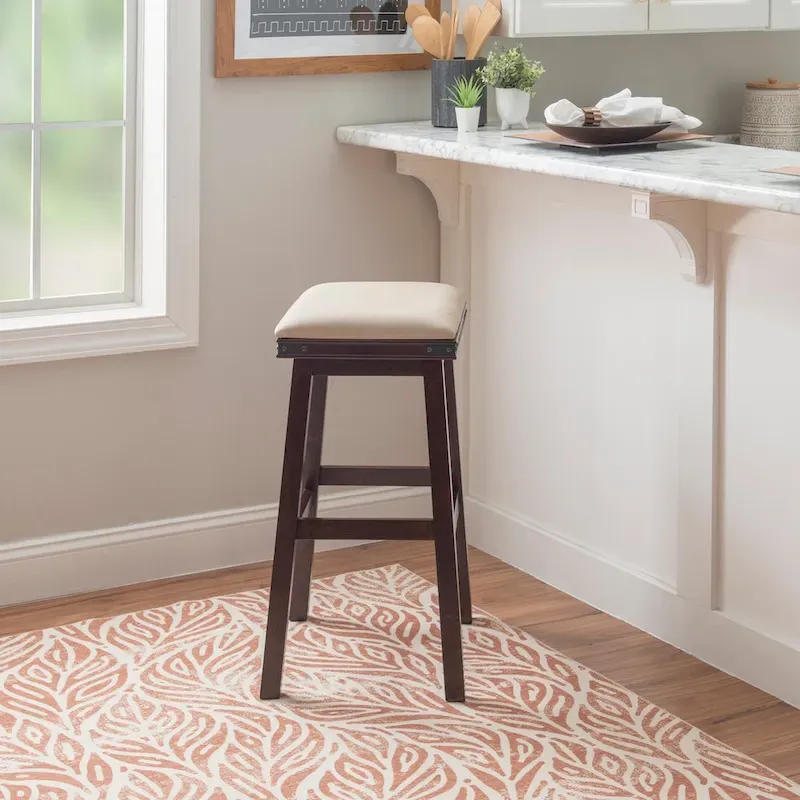 Spenser Rustic Backless Barstool with Faux Leather Seat