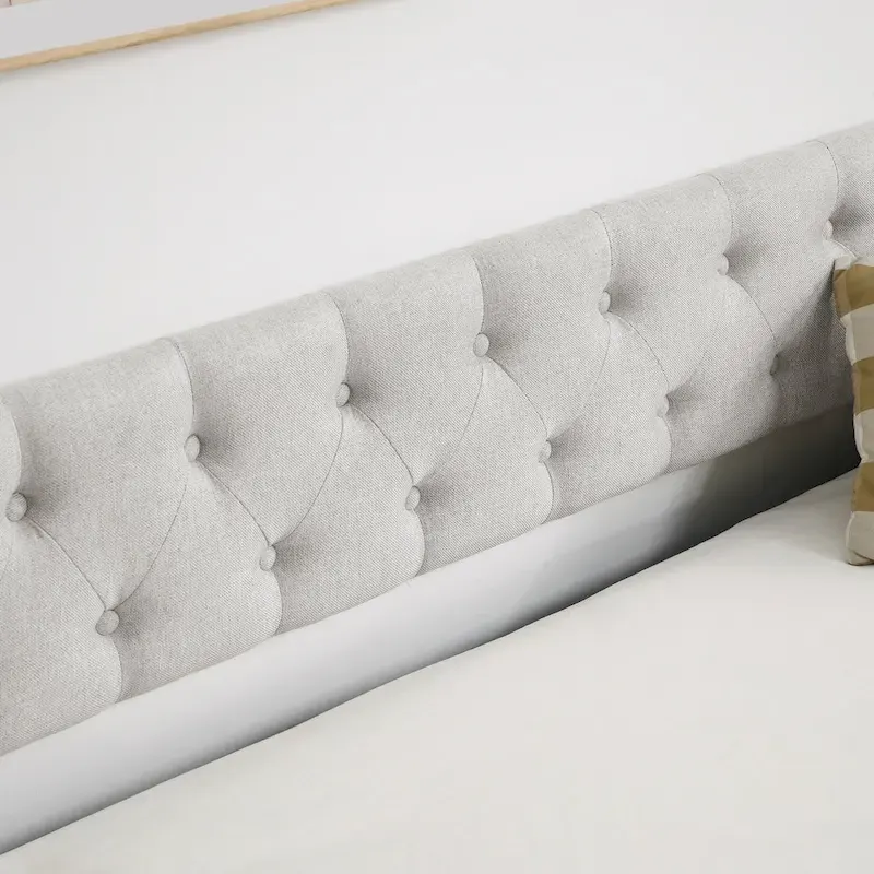 Upholstered Daybed Frame with Trundle & Tufted Backrest
