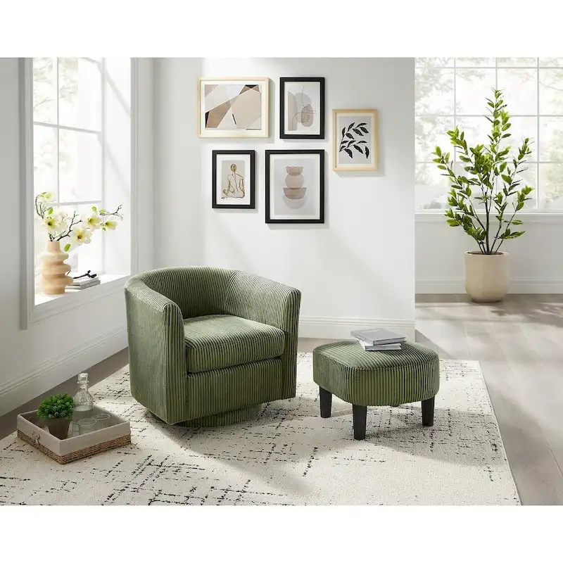 Swivel Accent Single Sofa Chair with Ottoman