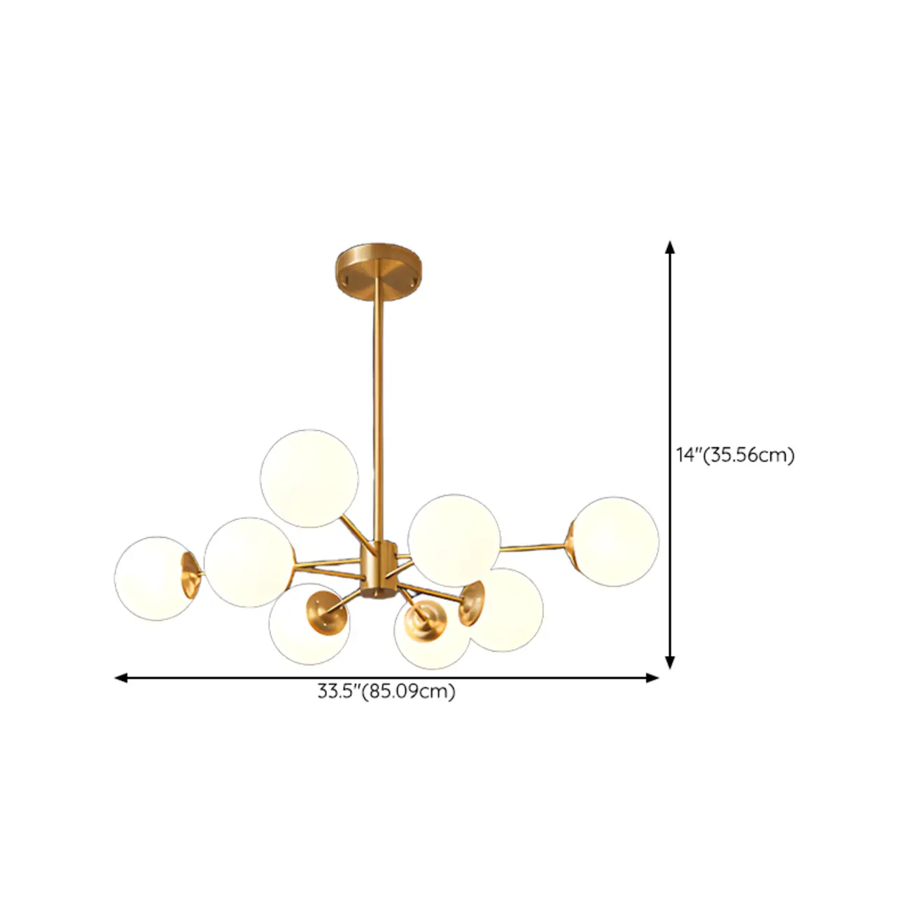 Modern Gold Sputnik Chandelier with White Glass Globe