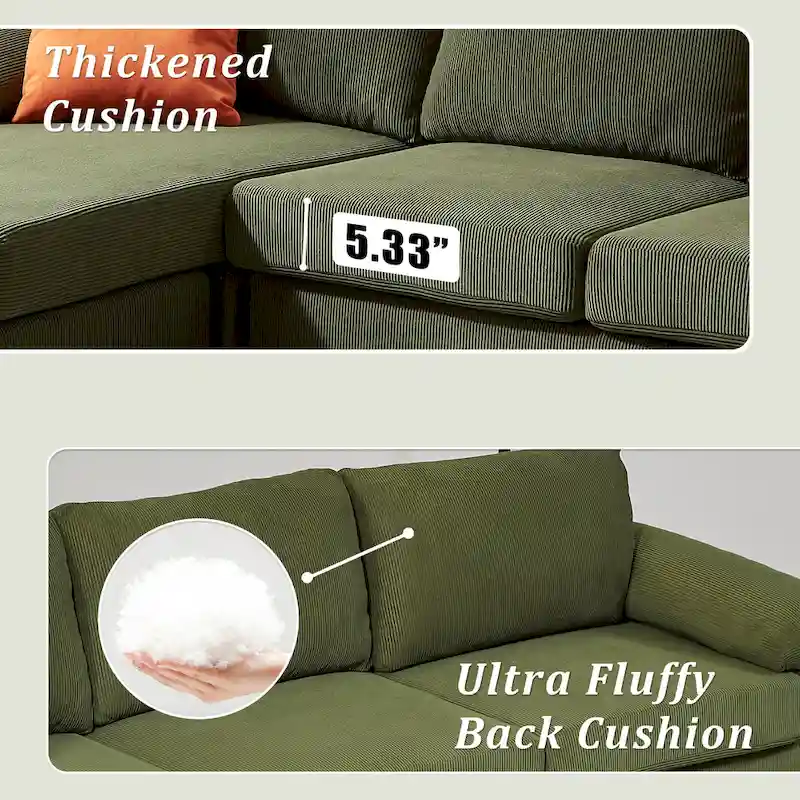 Reversible Chaise Sofa, Suede Fabric, Metal Legs, Spring Coils, Light Brown/Brown/Grey/Blue/Beige