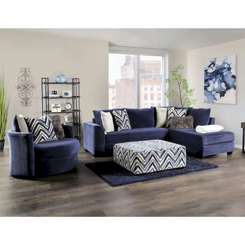 Slaren Transitional Navy Microfiber Padded 2-Piece Sectional and Chair Set by Furniture of America