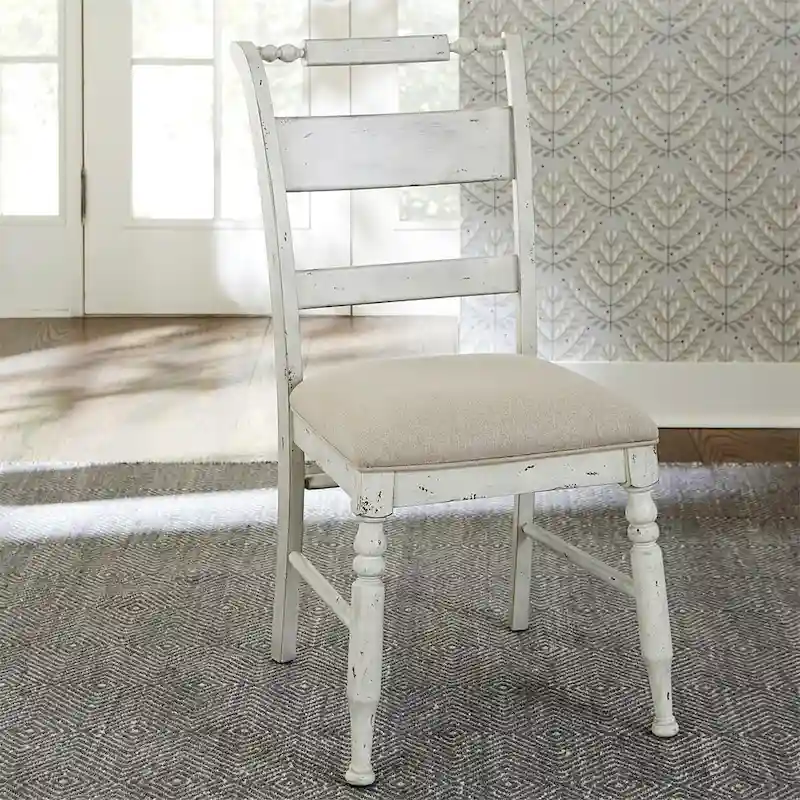 Antique Linen Slat Back Side Chair