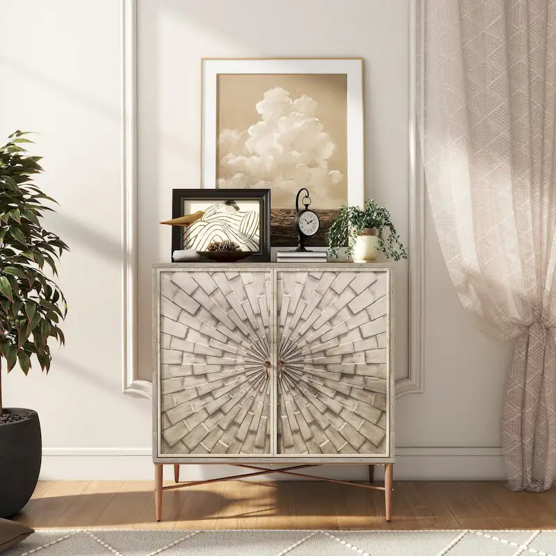 Clihome 2 Door Vintage Wood Buffet Storage Sideboard Accent Cabinet