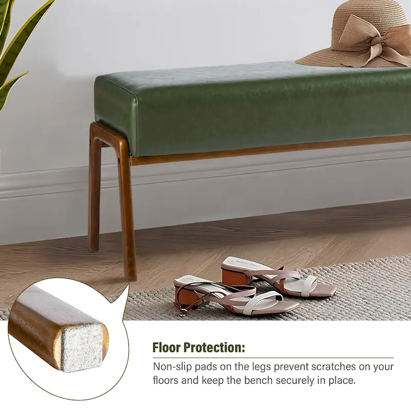 Glitzhome 42.25W Modern Leatherette Bench with Walnut Rubberwood Legs