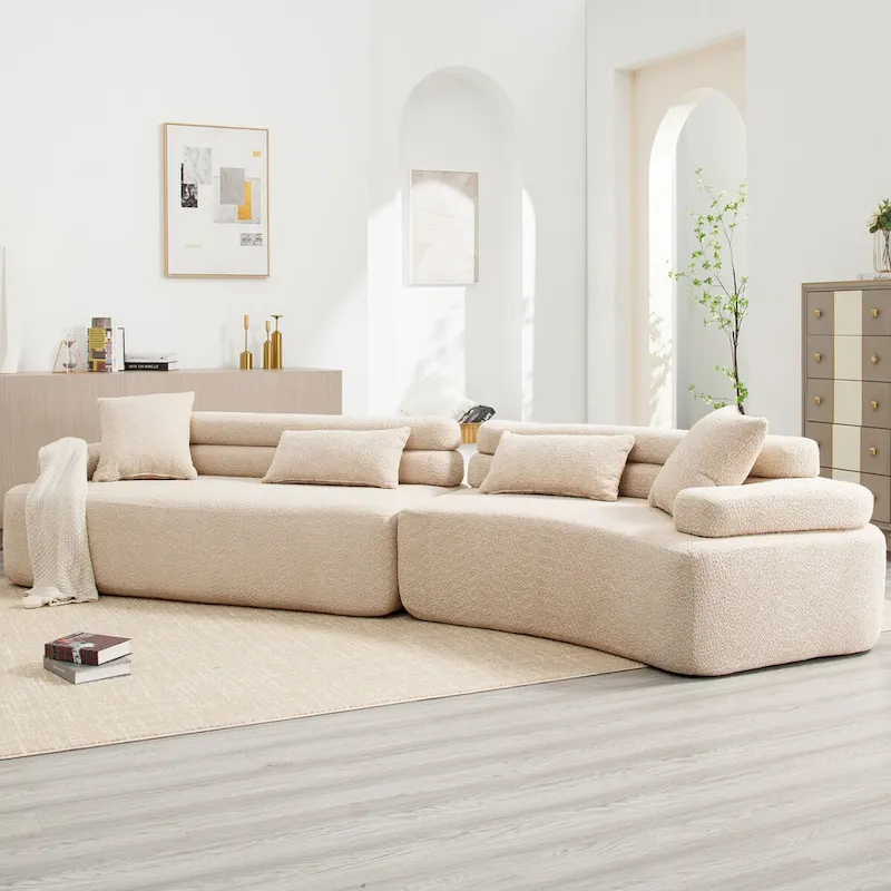 Modern Boucle 4-Seater Upholstered Sectional Sofa with 4 Pillows