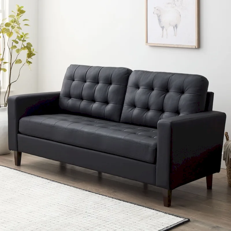 Brookside Brynn 76-in. Square-arm Faux Leather/Velvet/Fabric Sofa