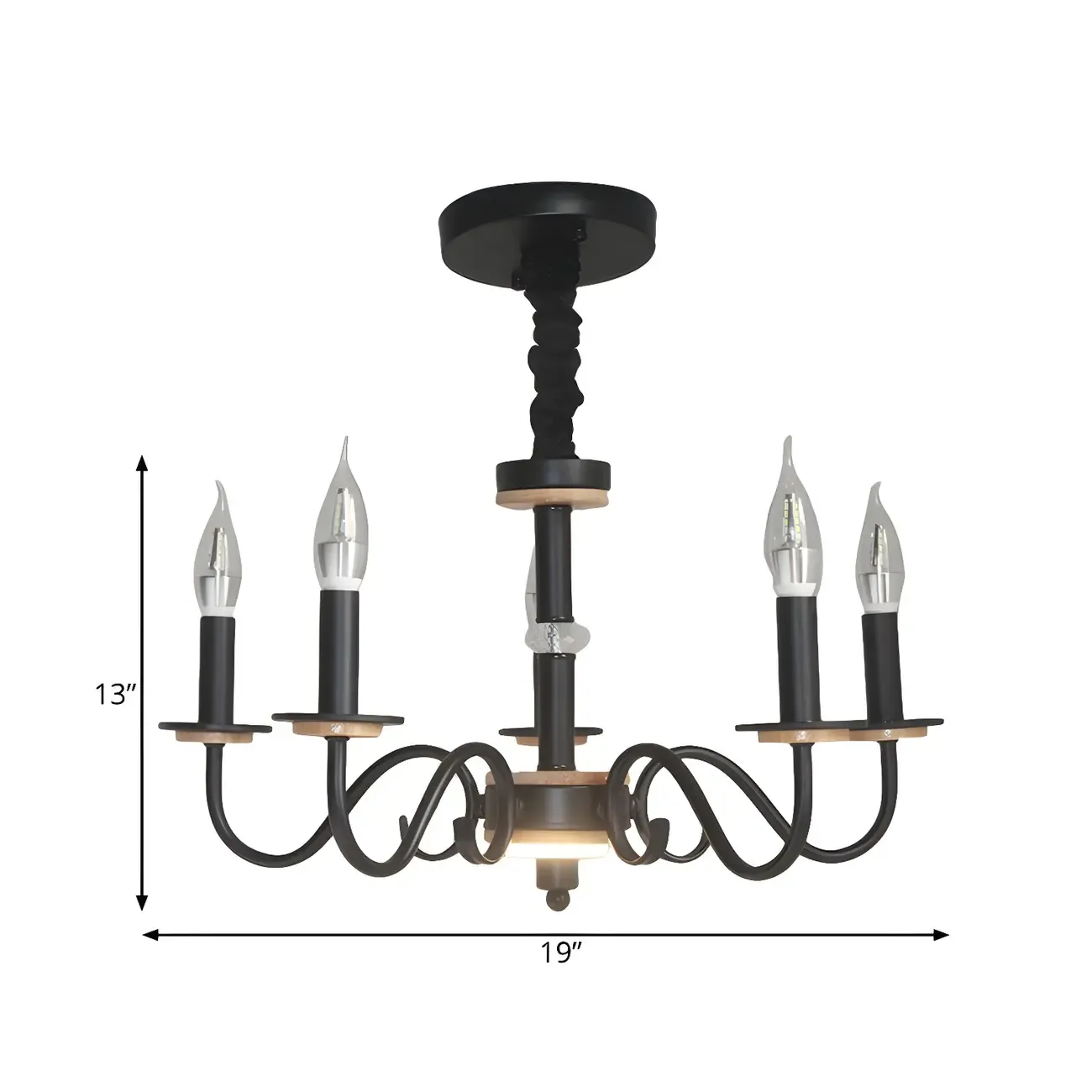 Traditional Rustic Black Metal Candle Chandelier