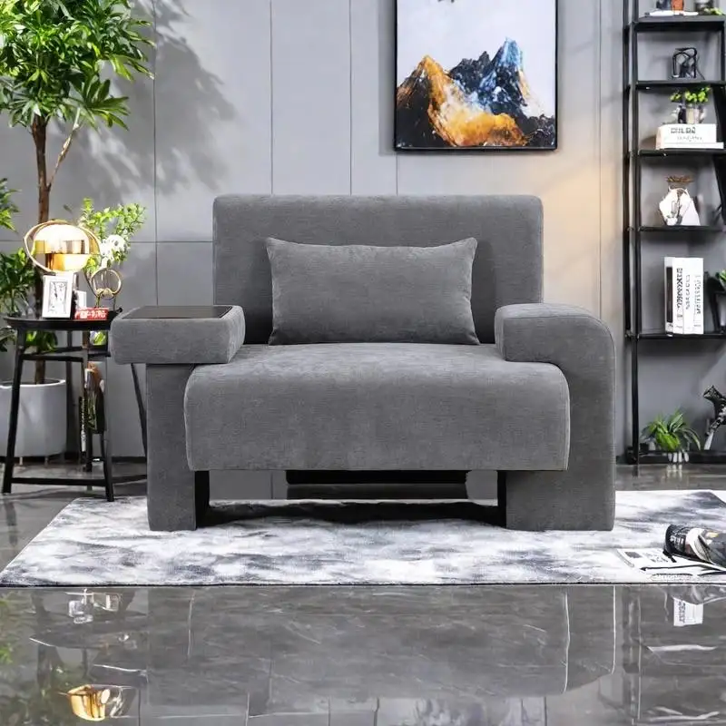 Polyester Oversized Armchair with Storage Asymmetrical Armrest and Modern Mid-Century Chair, 225lb Capacity