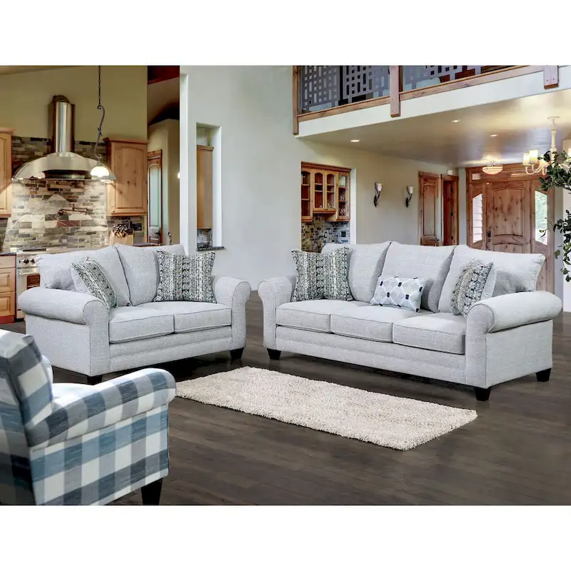 Nolinas Transitional Grey Fabric Loveseat with Pillows by Furniture of America