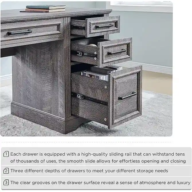 58  Large Computer Desk with Drawers, Embossed Texture Office Desk