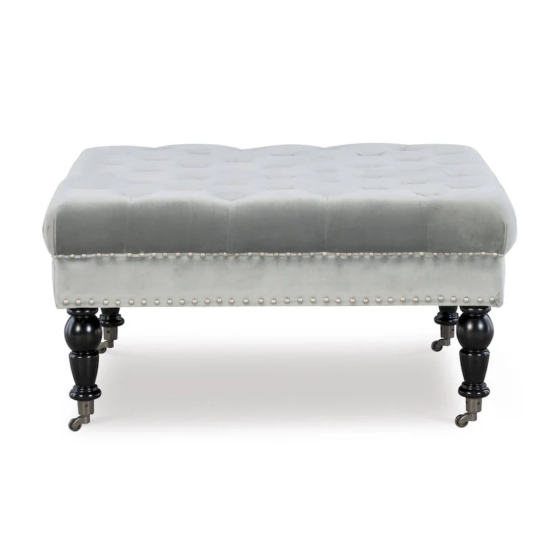 Abigal Grey Velvet Square Tufted Ottoman