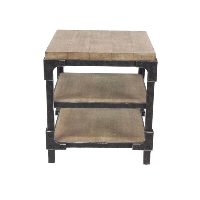 Wood 2 Shelves Side End Accent Table - Brown - Roche River Decor