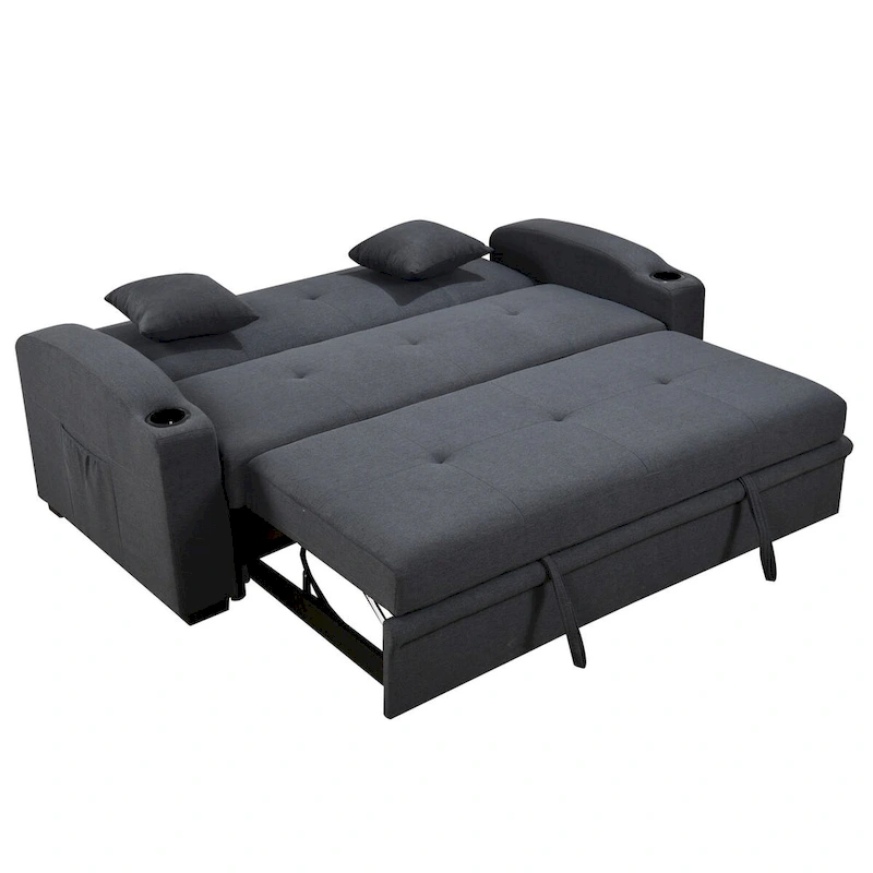 Convertible Sofa with Reclining Backrest, Cup Holders and Pillows