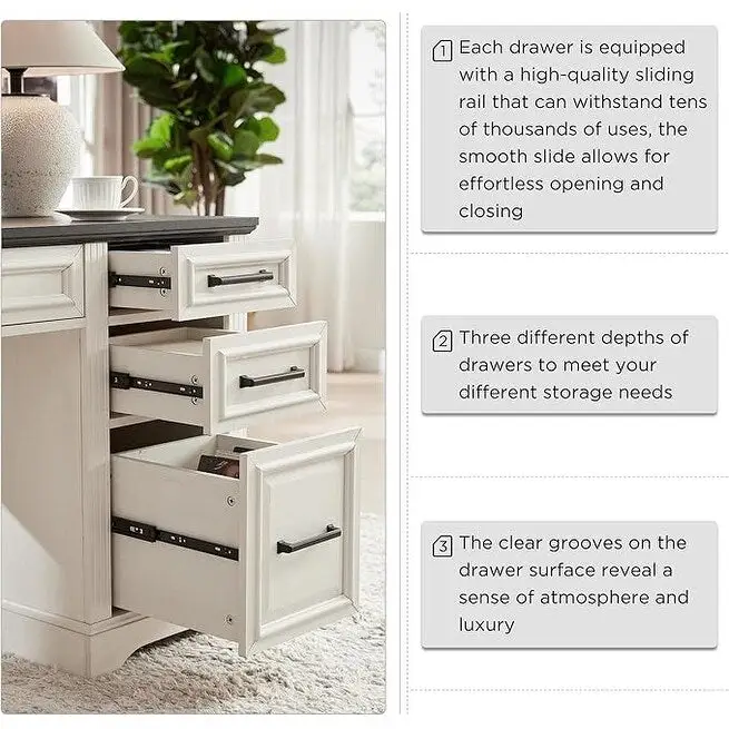 58  Large Computer Desk with Drawers, Embossed Texture Office Desk