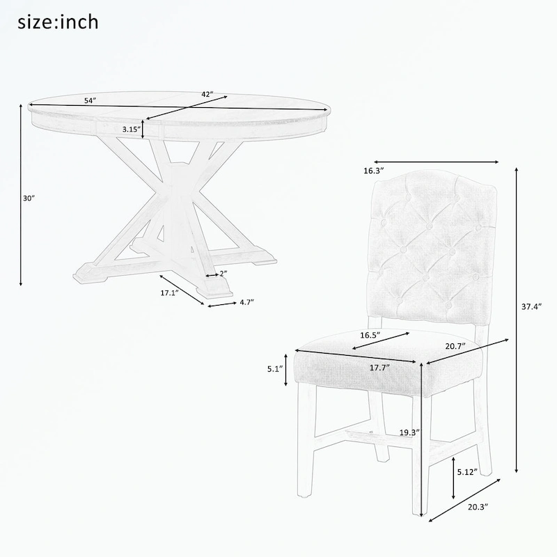 Dining Table Set with Extendable Table and 4 Upholstered Chairs