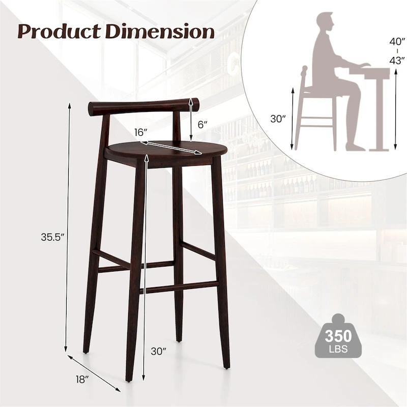 Gymax Bar Height Stools Set of 4 Bar Chair w/ Acacia Wood Frame