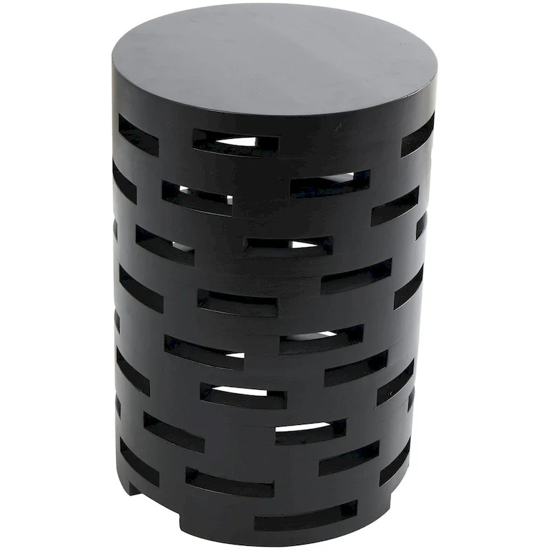 Wood Geometric Brick Inspired Cutout Side End Accent Table - Black - Roche River Decor