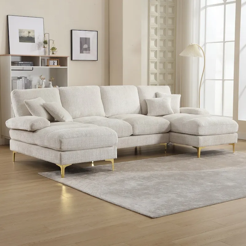 HOMEFUN Chenille Upholstered U-Shaped Living Room Sectional Sofa