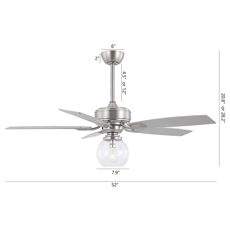 GetLedel 52-inch Industrial 5-Blade Reversible Ceiling Fan with Light and Remote Control