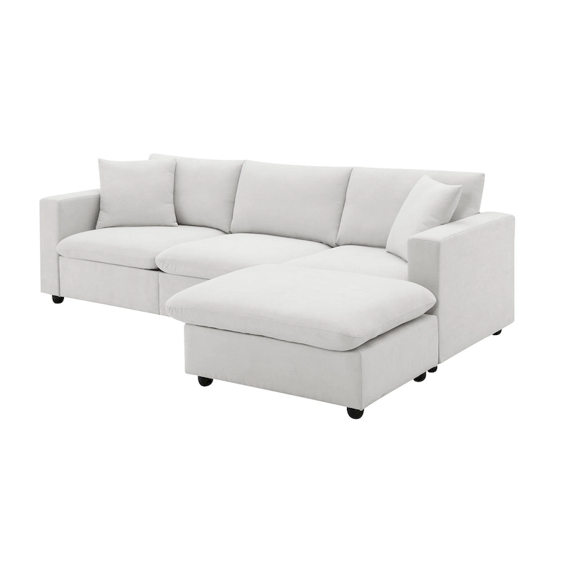 4-Seat Polyester L-Shaped Sectional Sofa with Convertible Ottoman