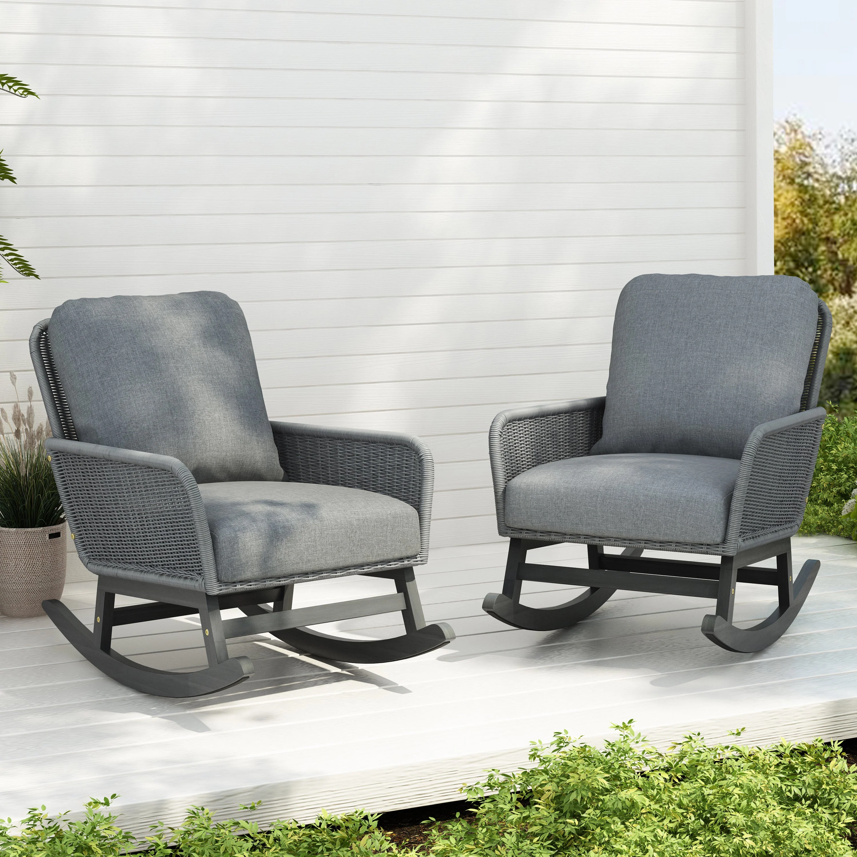 Walker Edison | Contemporary Minimalist Outdoor Rocking Chair Set of 2