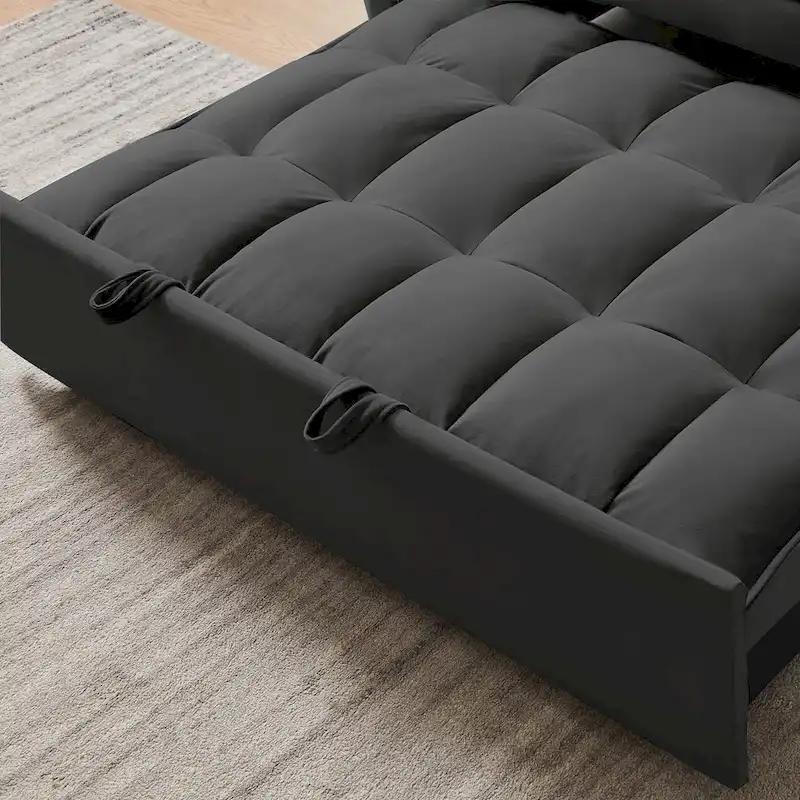 Black 55.2  Velvet Pull-Out Sofa Bed with Toss Pillows and Pockets