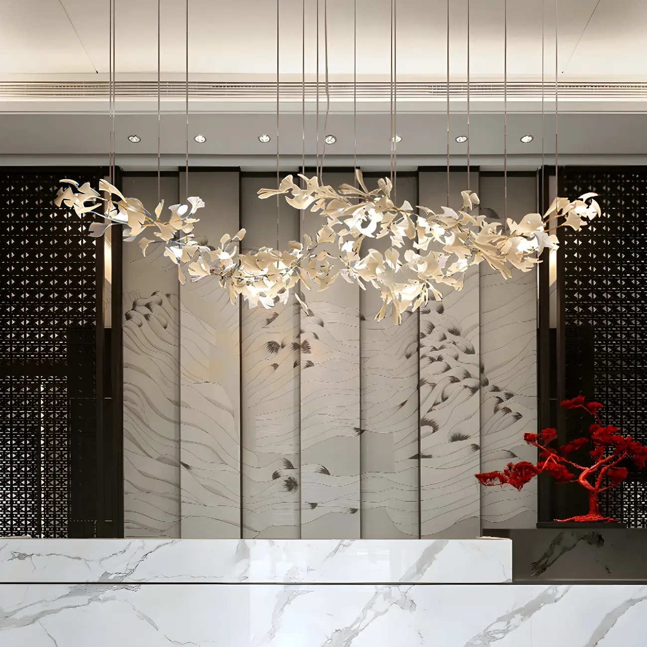 Dining Area Modern White Leaf-Inspired Chandelier