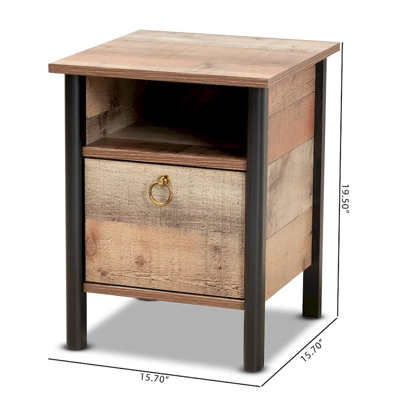 Modern Rustic Oak Brown and Black Finished Wood Nightstand