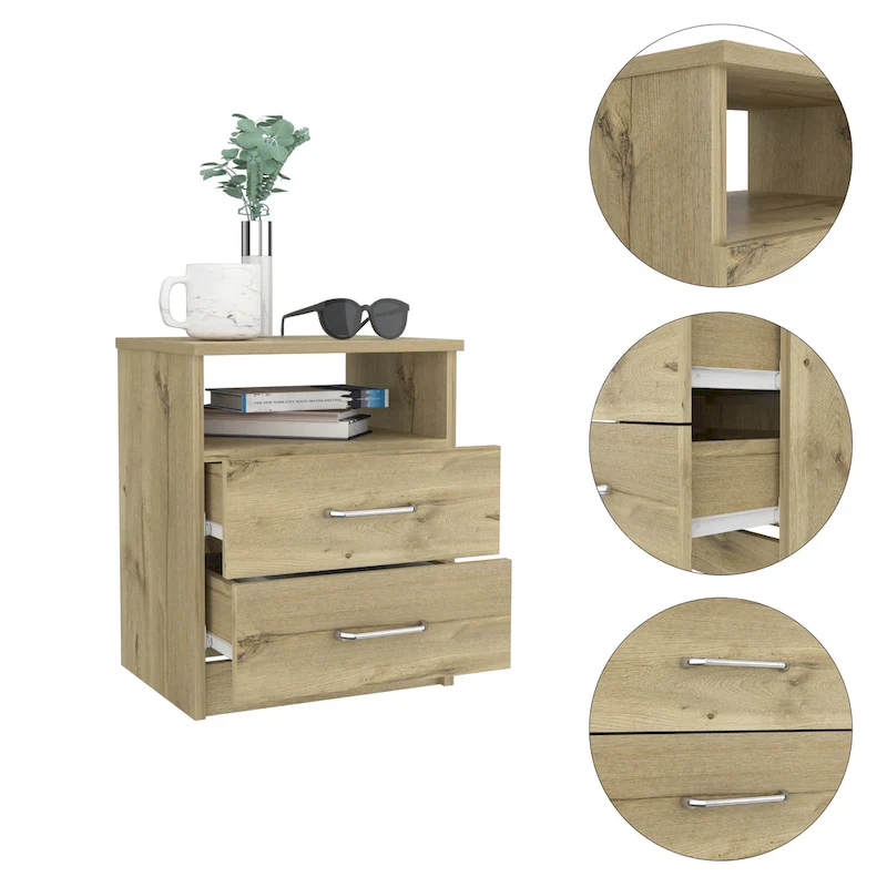 FM Furniture Oklahoma Nightstand with Two Drawers, and One Shelf