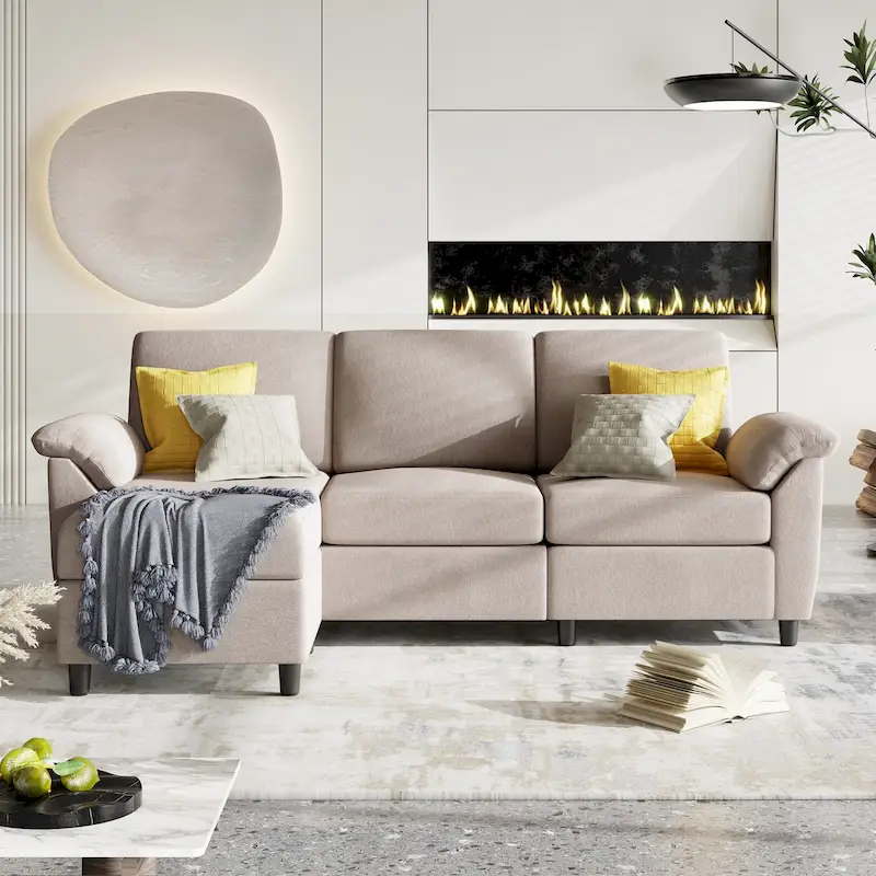 Futzca Sectional Sofa Couch, 3 Seat L Shaped Sofa with Removable Pillows