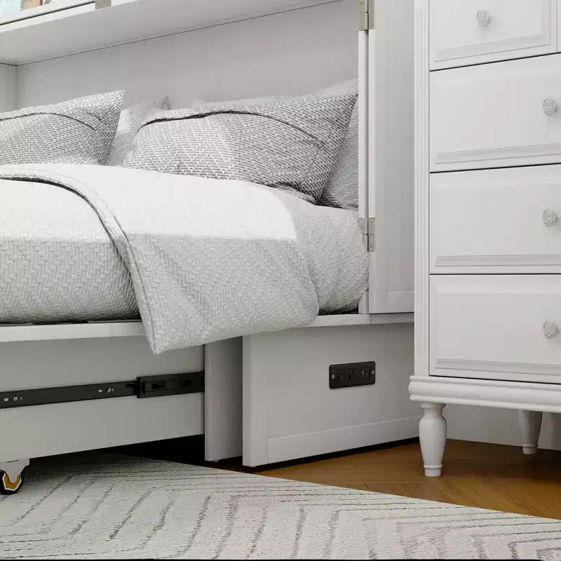 Keloyid Haimyy Solid Wood Frame Queen Murphy Bed Chest with Built-in Charger and Strong Drawer