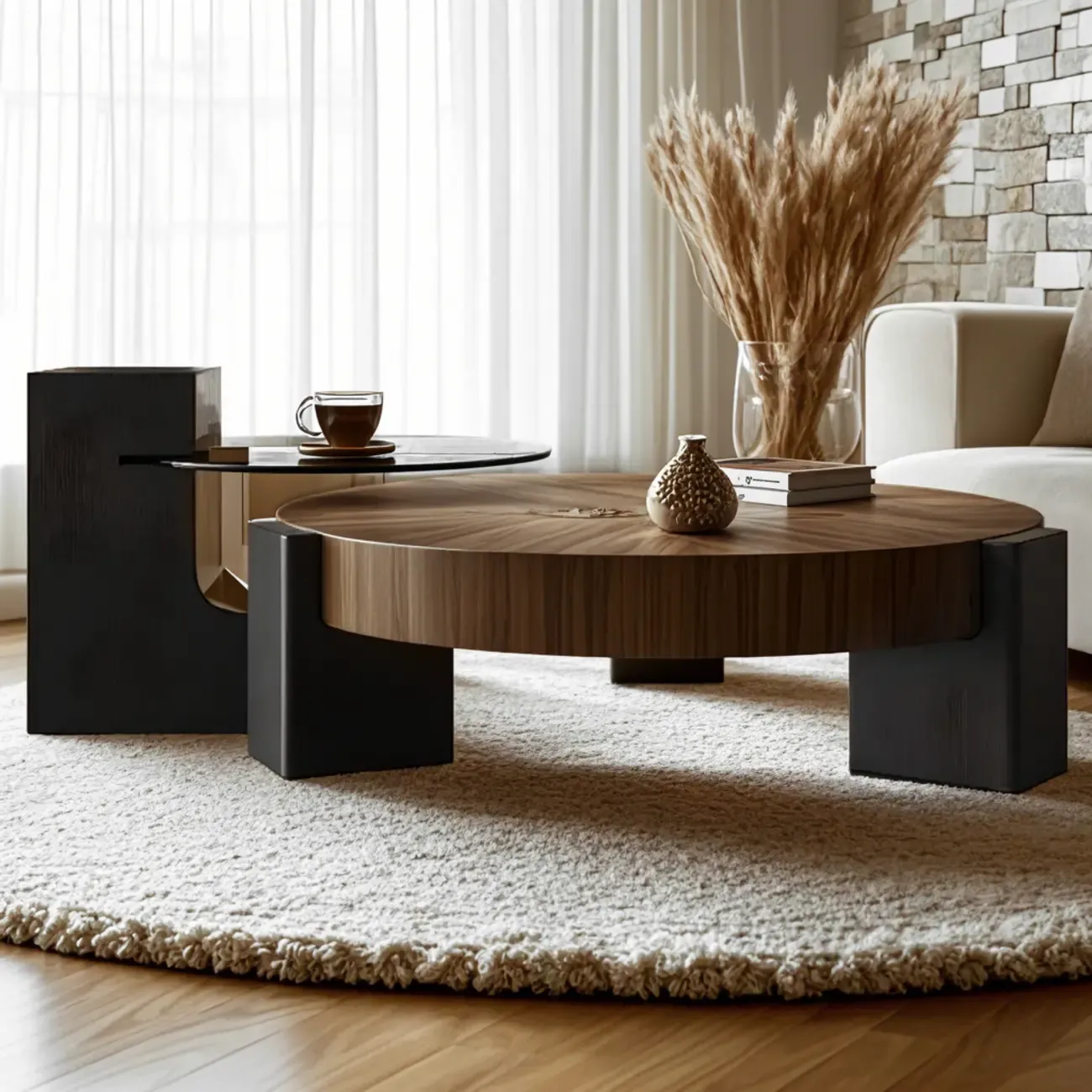 Reclaimed Wood Black Brown Round Coffee Table