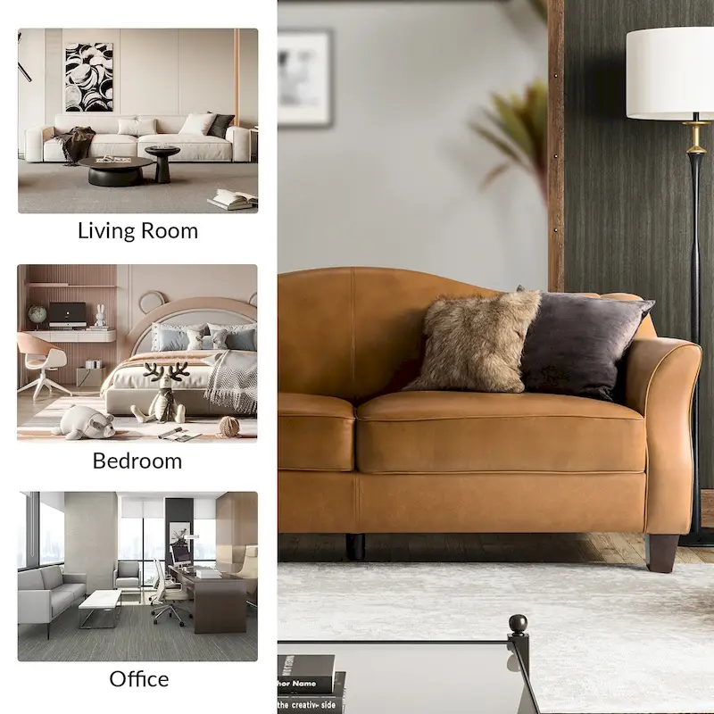 Sandra 81.5 Classic Genuine Leather Sofa With Solid Wood Legs By HULALA HOME